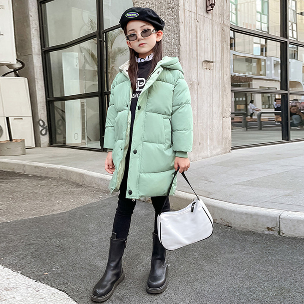 Girls Light Green Solid Puffer Hooded Down Jacket Coats & Jackets Green 2-3 Y
