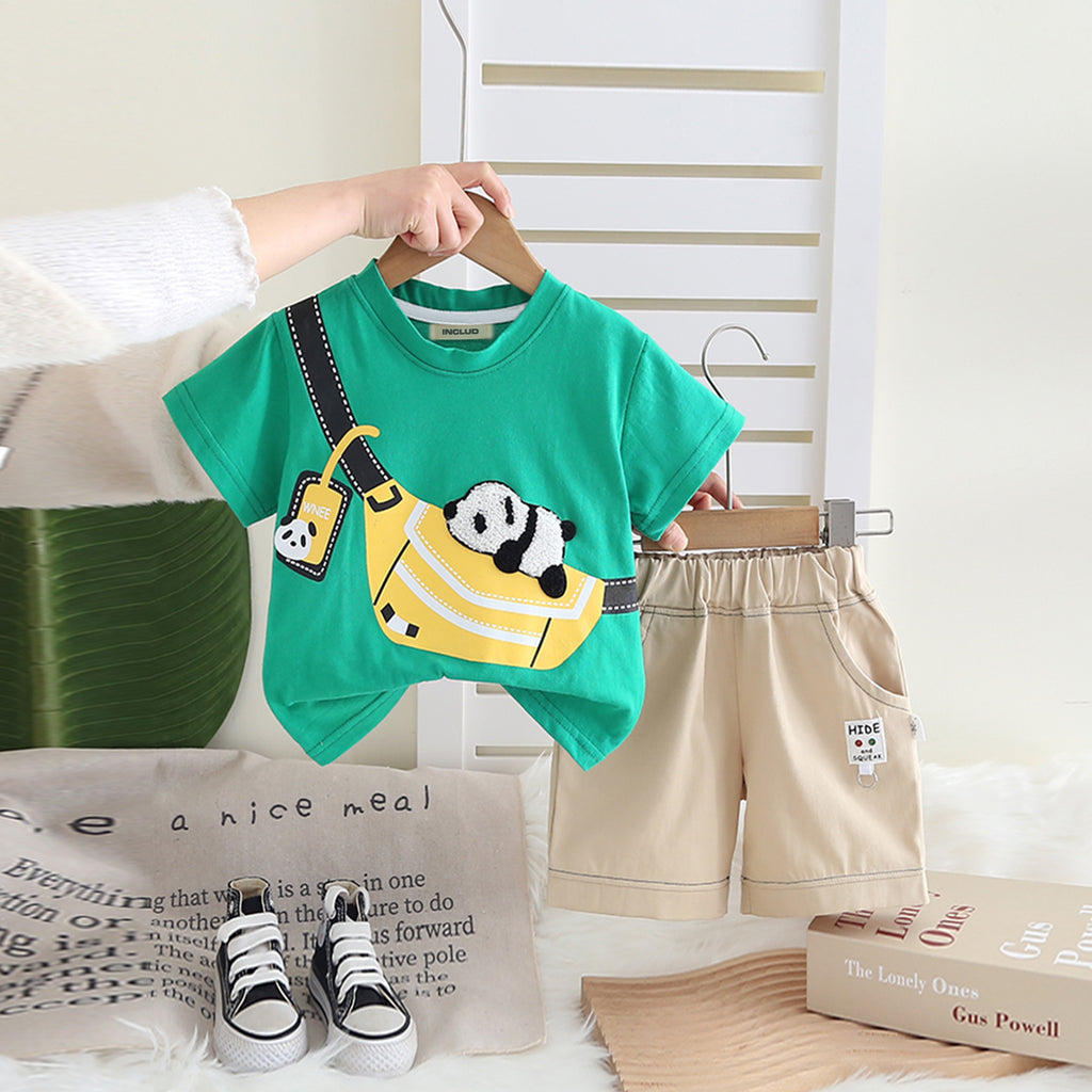 Boys Green Graphic Short Sleeves T-Shirt With Shorts Set 2 pc. Sets Green 1-2 Y
