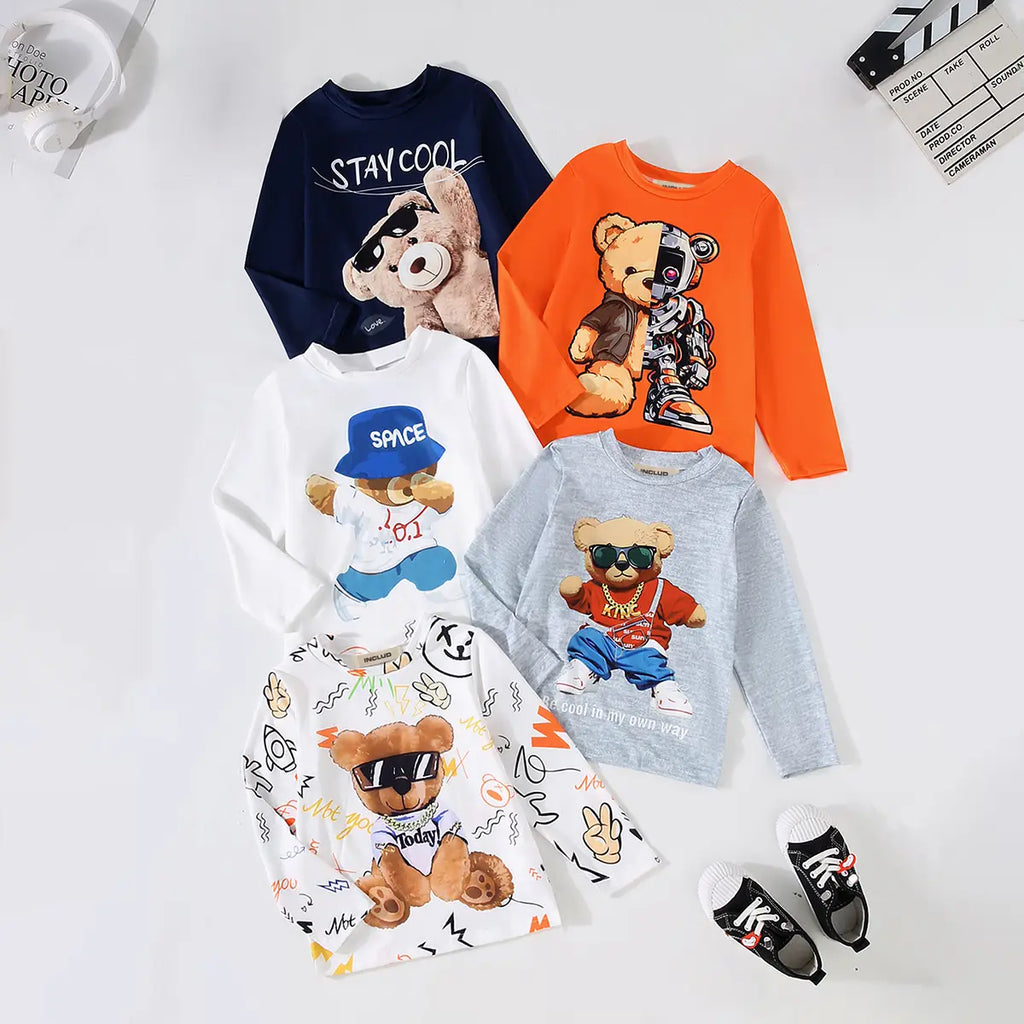Boys Multicolor Bear Printed T-Shirt Pack Of 5 Tshirts Multicolor 3-4 Y
