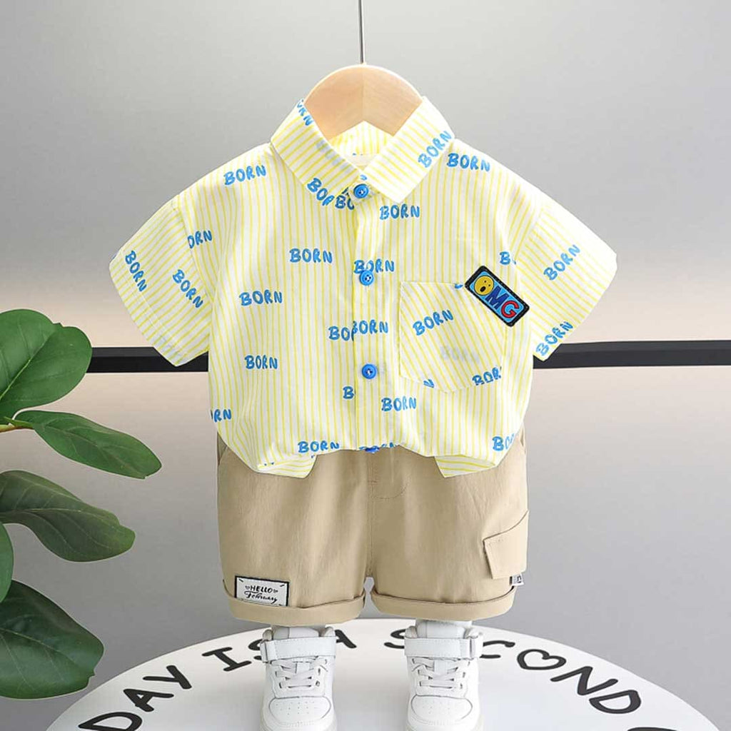 Boys Striped Printed Shirt With Short Set 2 pc. Sets Yellow 1-2 Y 