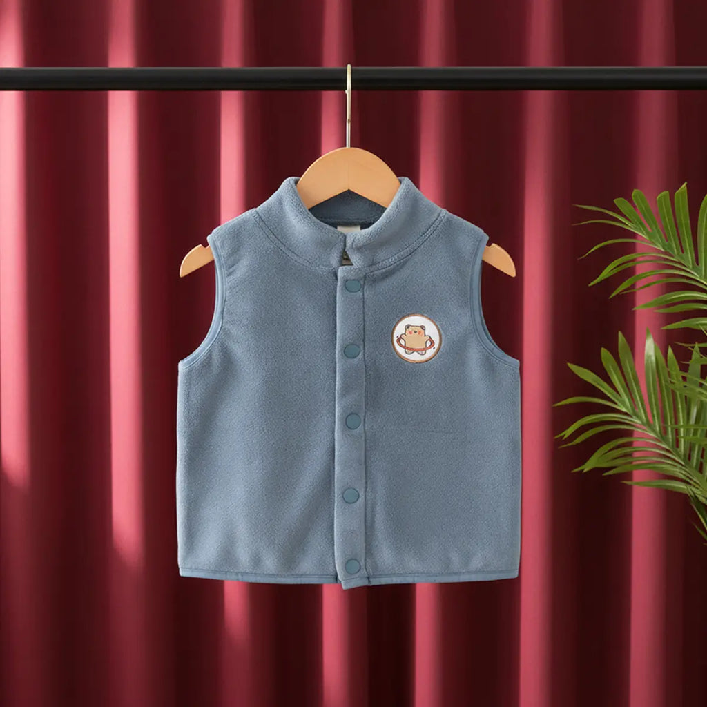Boys Blue Fleece Vest With Bear Patch Coats & Jackets Blue 1-2 Y