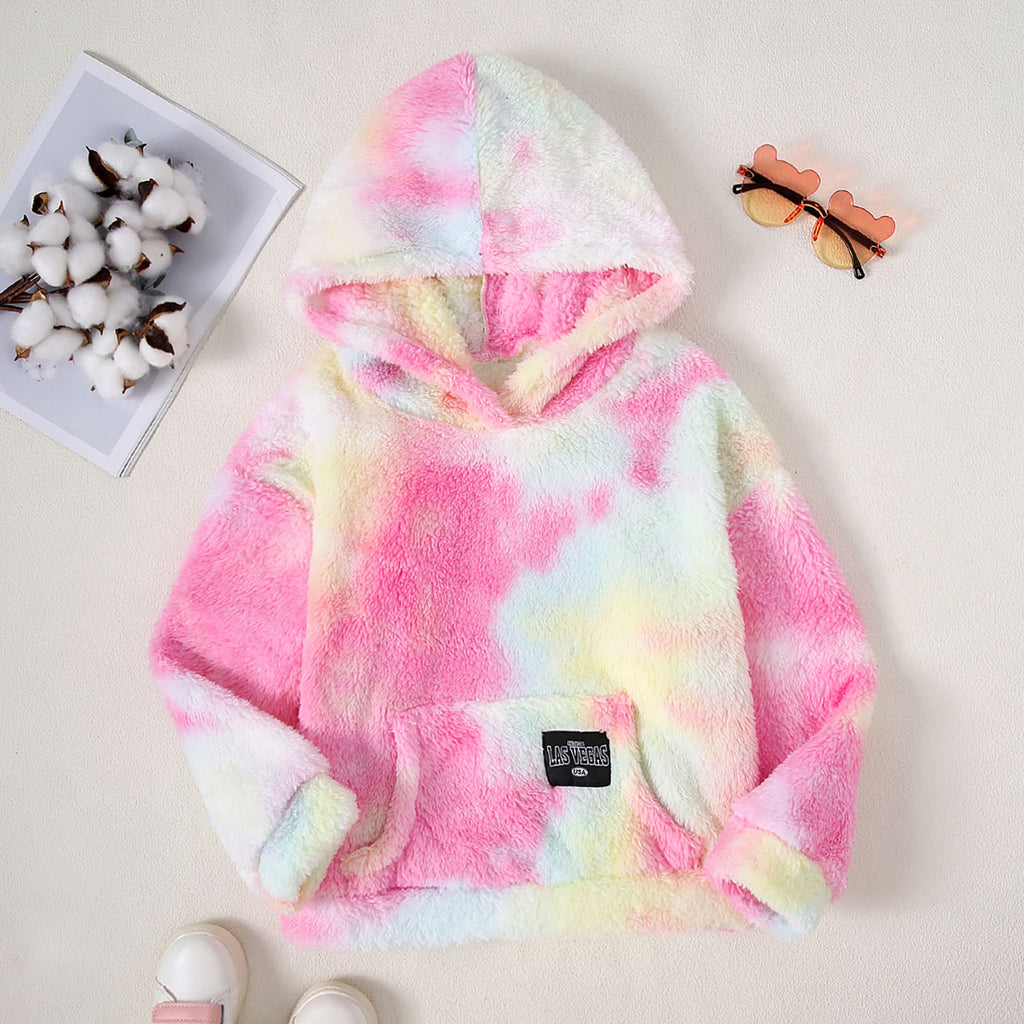 Girls Light Pink Tie Dye Printed Hooded Neck Pullover Winter Sweatshirt Sweatshirts & Hoodies Light Pink 7-8 Y