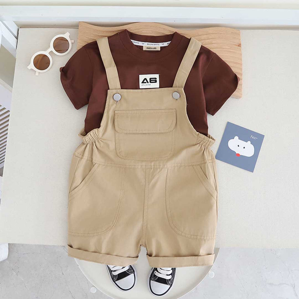 Boys Short Sleeve T-Shirt With Short Length Dungaree Set 2 pc. Sets Brown 1-2 Y 