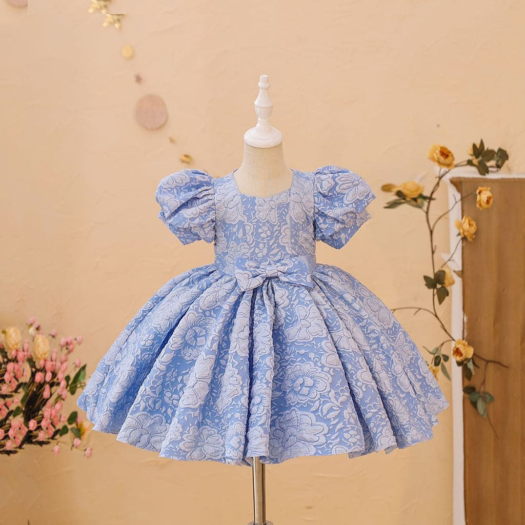 Girls Puff Sleeve Balloon Shape Party Dress Party Dresses Blue 1-2 Y 