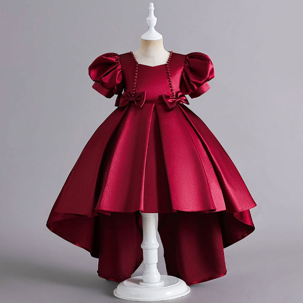 Girls Puff Sleeves High Low Party Dress Party Dresses Red 4-5 Y 