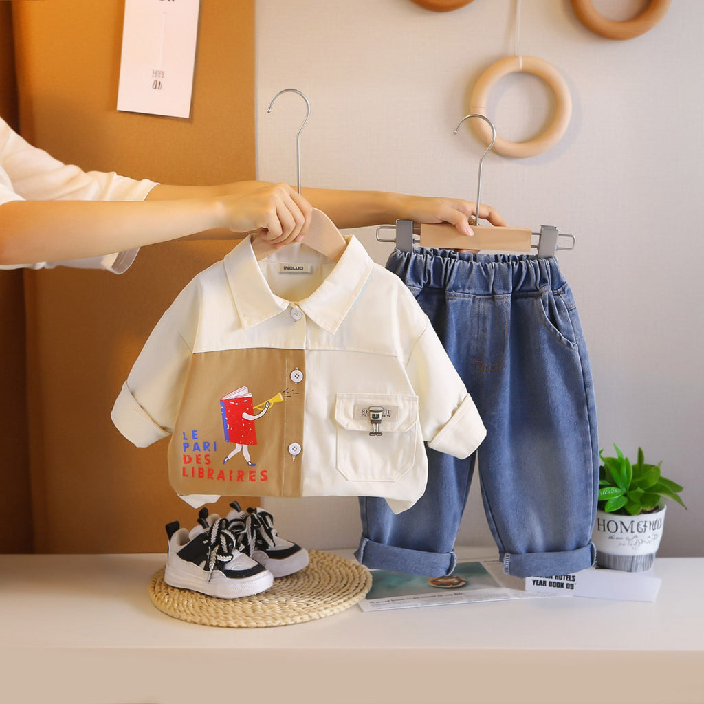 Boys Off White Typographic Printed Shirt With Denim Pants Set 2 pc. Sets Off White 1-2 Y