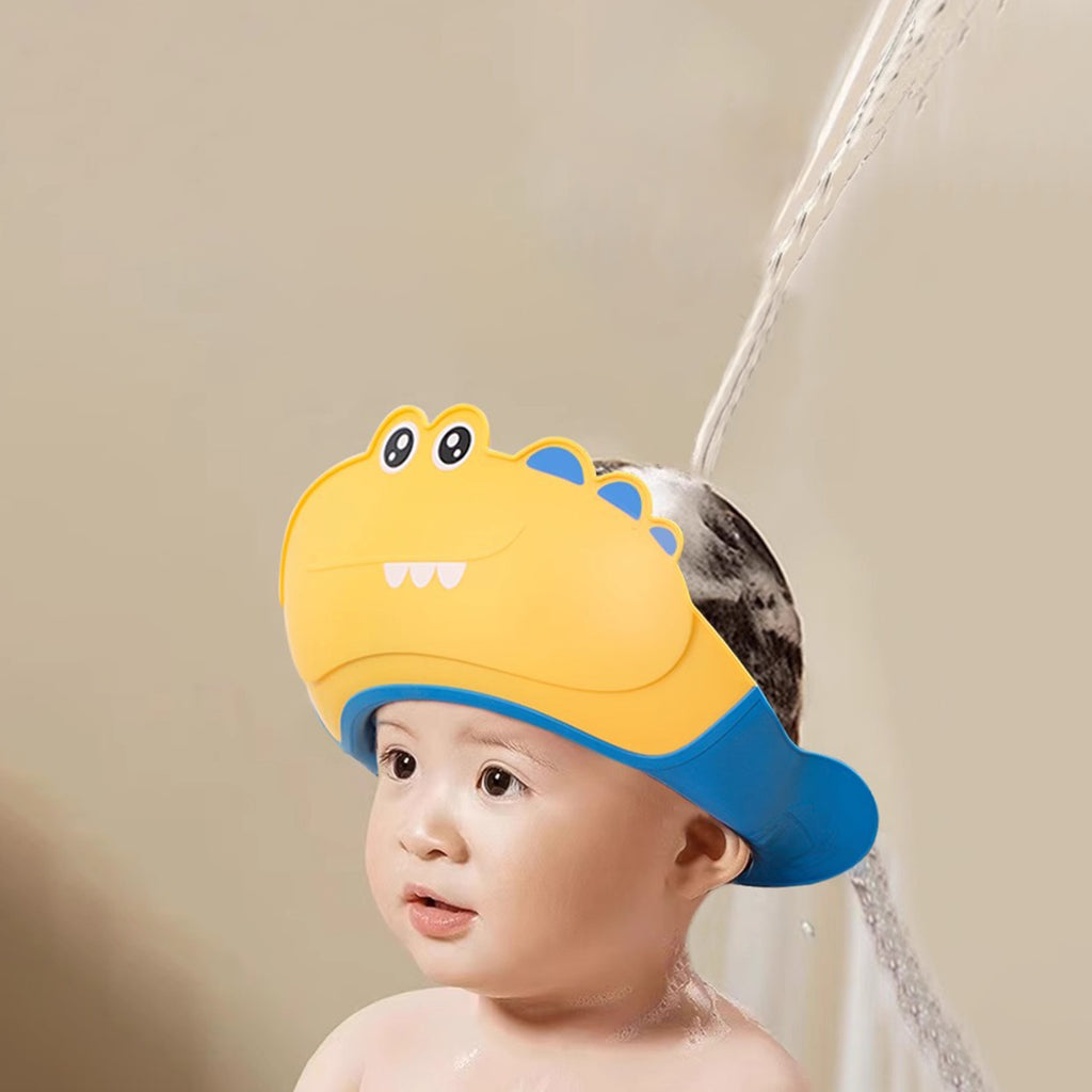Yellow Dinosaur Cartoon Water Blocking Baby Shower Cap Trending Accessories Yellow Onesize