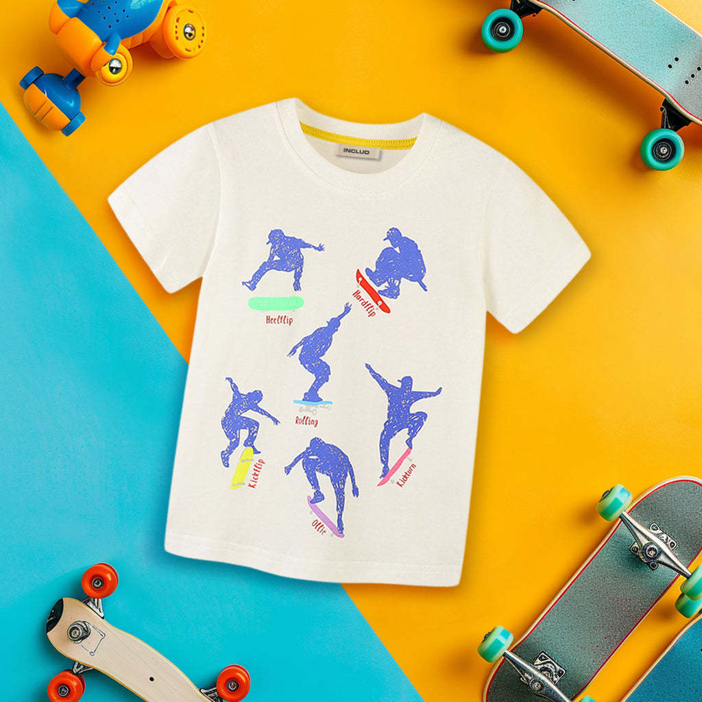 Boys Printed Short Sleeves Casual T-shirt Tshirts White 1-2 Y 