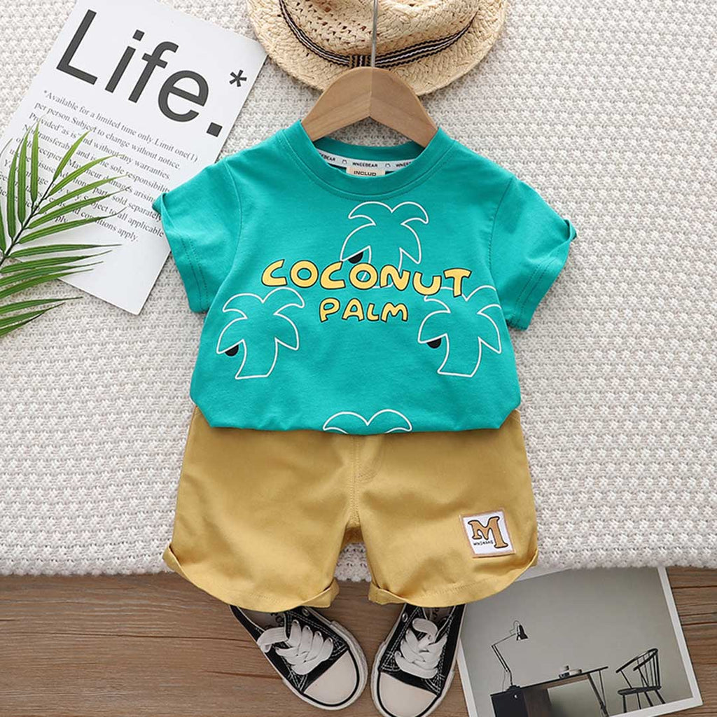 Boys Short Sleeve Print Graphic T-Shirt With Shorts Set 2 pc. Sets Green 1-2 Y 