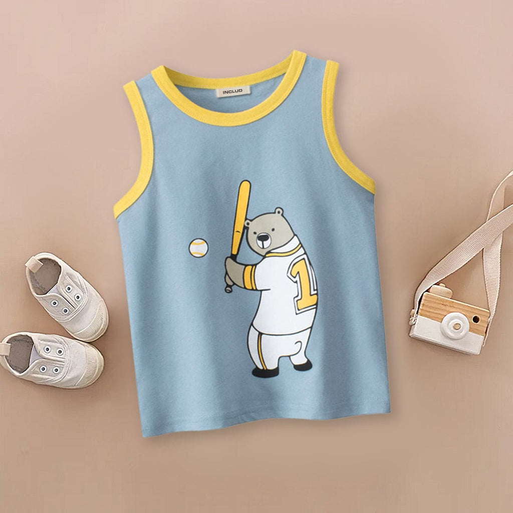 Boys Sleeve Less Bear Print Vest Tshirts Blue 1-2 Y 