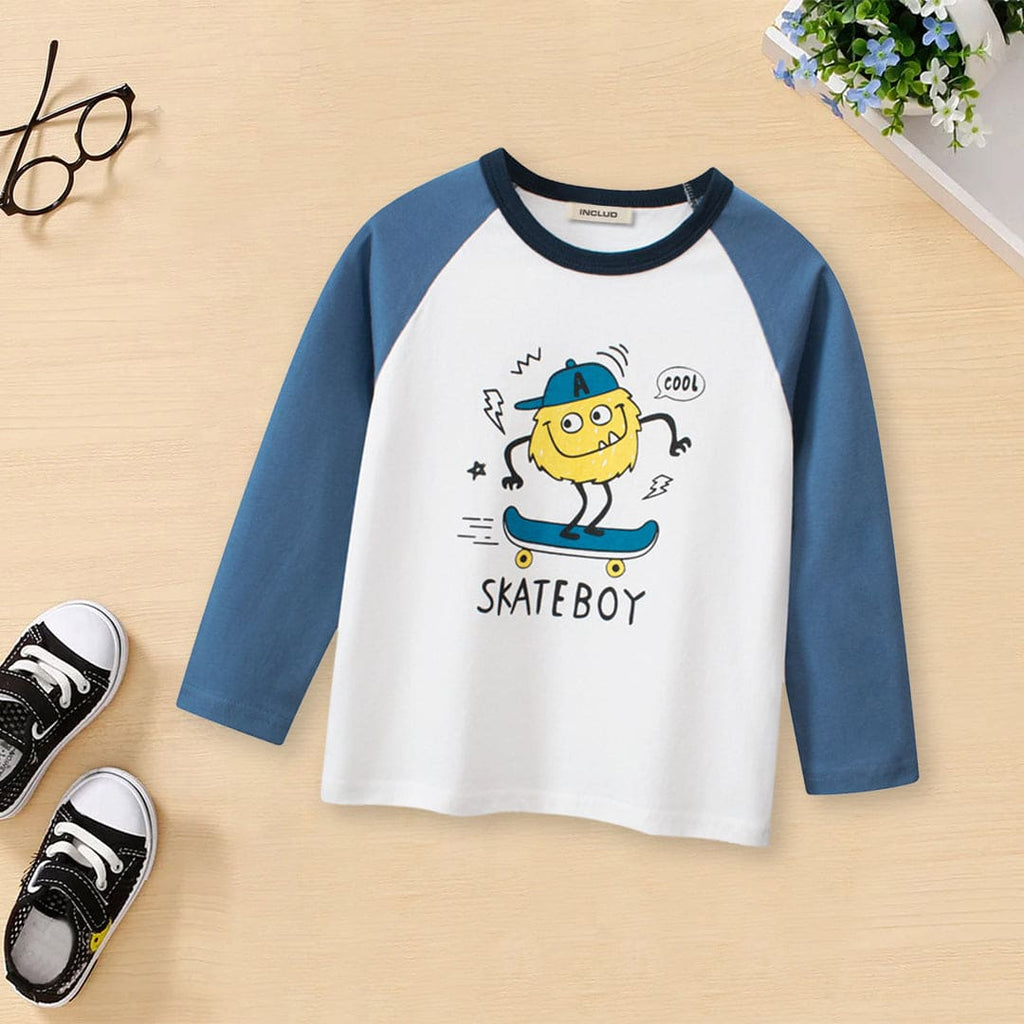 Boys Cartoon Print Raglan Sleeves T-shirt Tshirts Beige 1-2 Y 