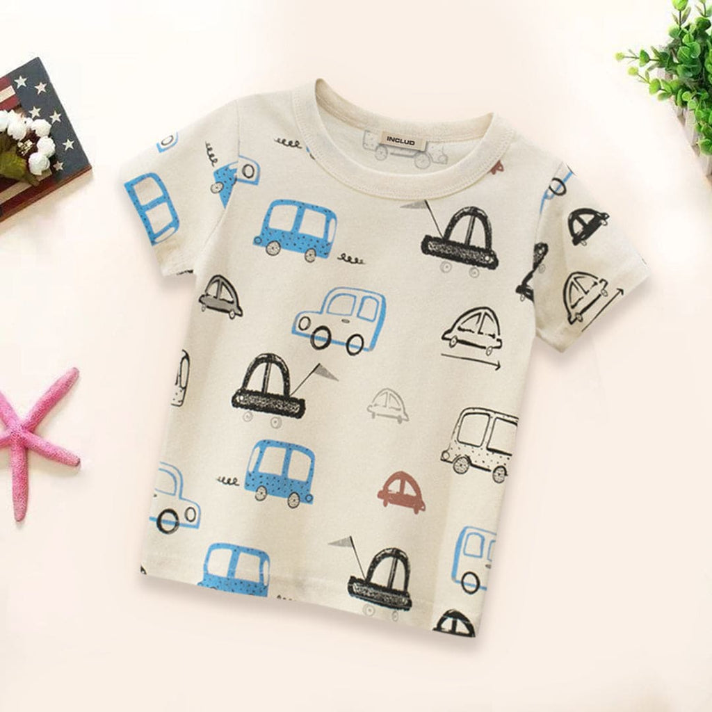 Short Sleeve Tshirt With Car print Tshirts Beige 1-2 Y 