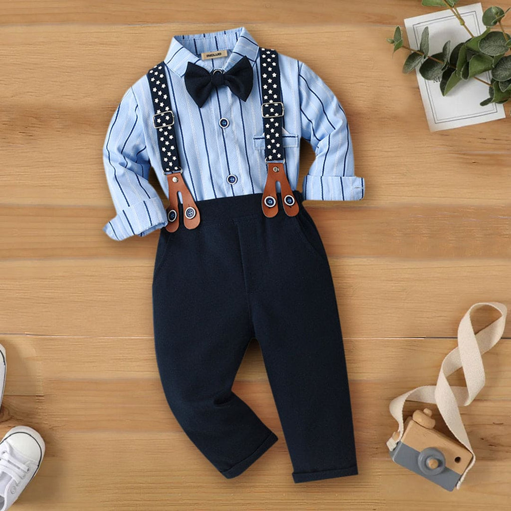 Boys Striped Shirt With Suspender Trousers Set 2 pc. Sets Blue 1-2 Y 