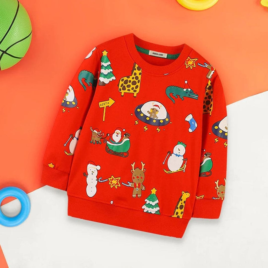 Boys Christmas Print Full Sleeves Sweatshirt Sweatshirts & Hoodies Red 1-2 Y 