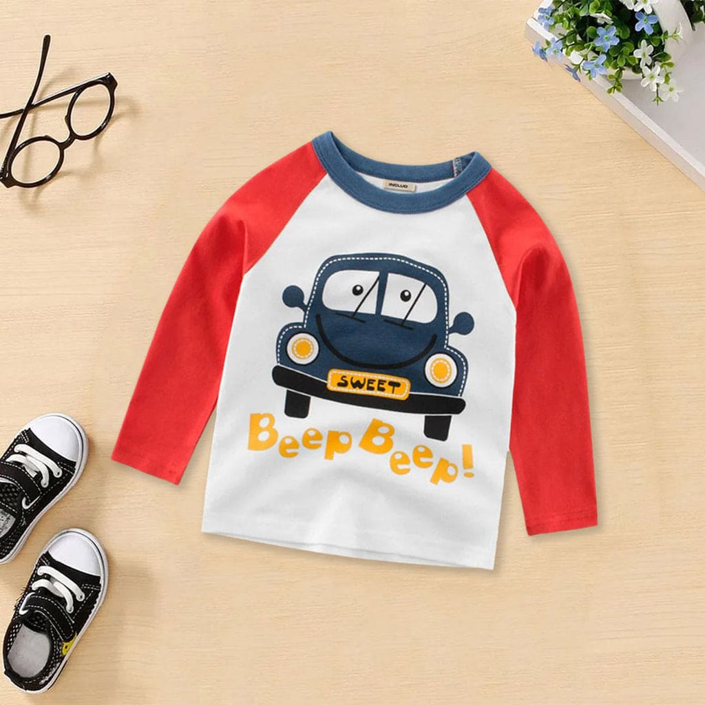 Boys Full Sleeves Printed Casual T-shirt Tshirts Red 1-2 Y 