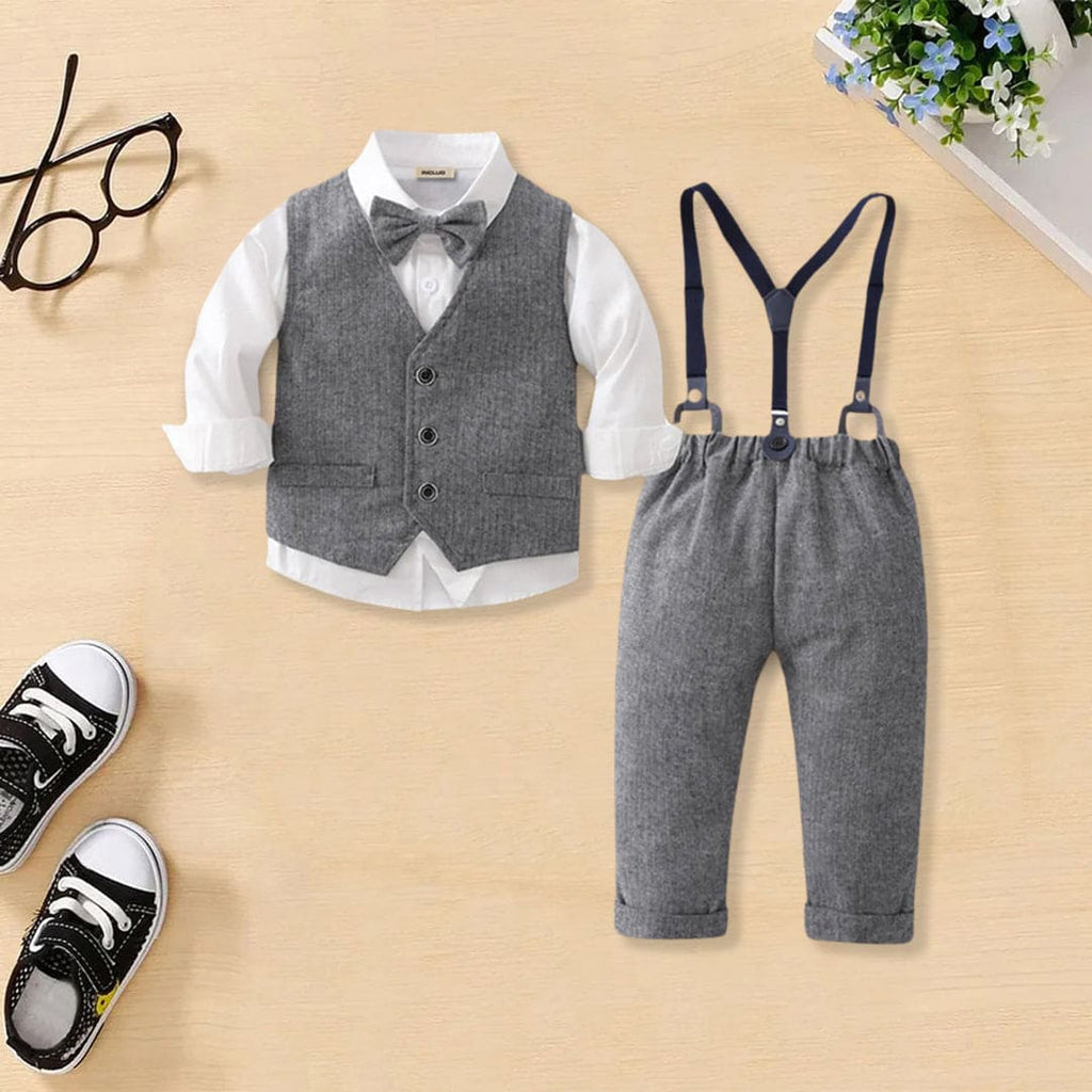 Boys Shirt with Textured Suspender Trousers & Waistcoat Set 3 pc. Sets Gray 1-2 Y 