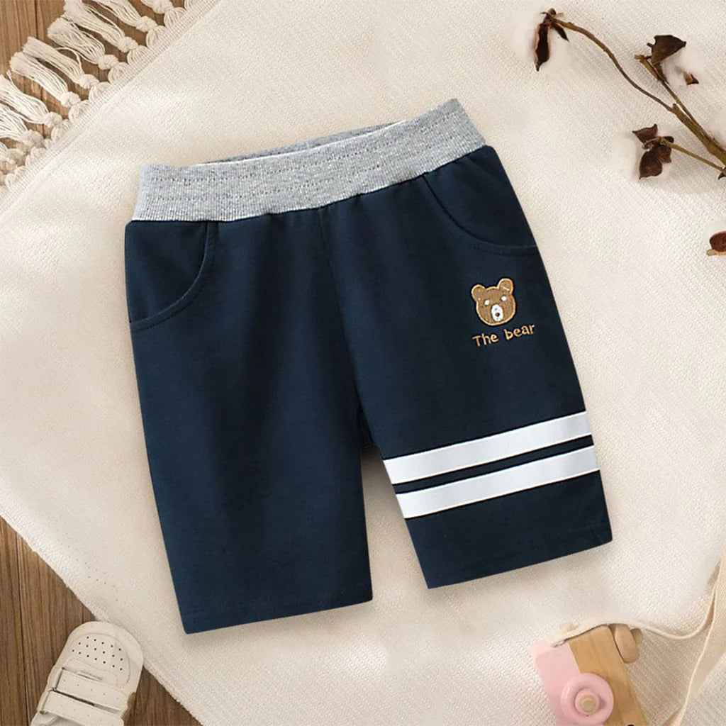 Knitted Ribbed Bermuda with Bear Embroidery Bermudas Navy 1-2 Y 