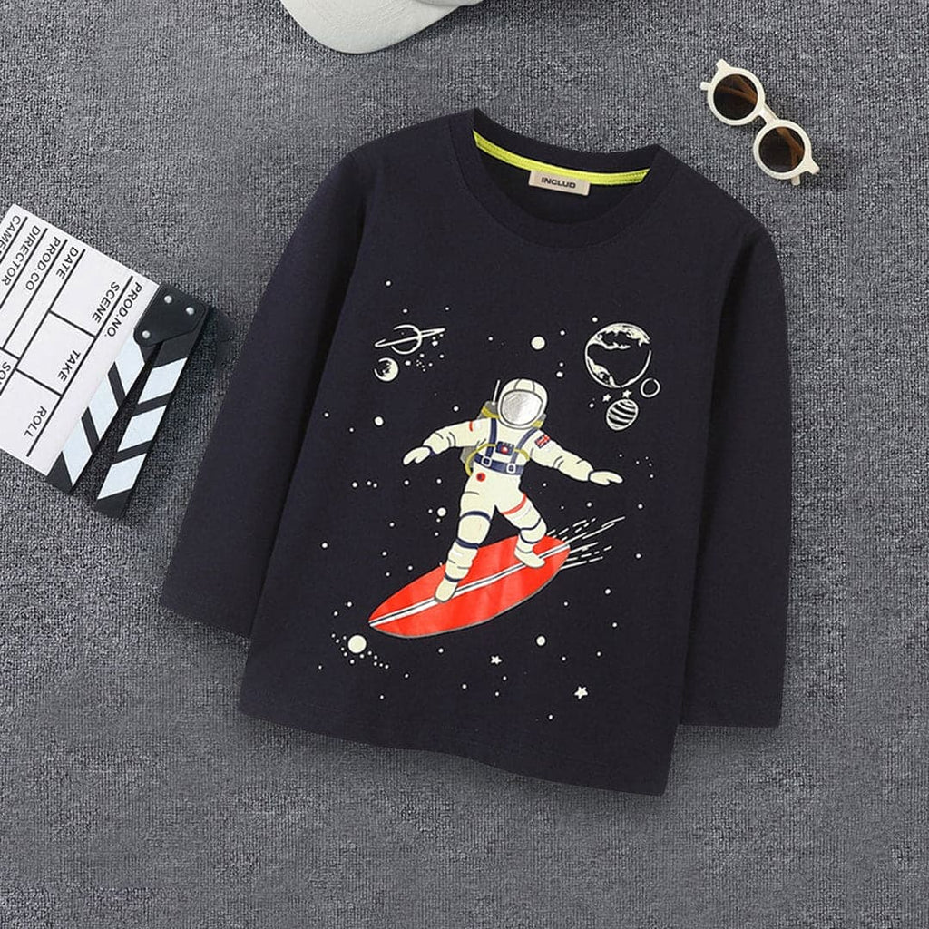 Boys Astronaut Print T-shirt Tshirts Black 1-2 Y 