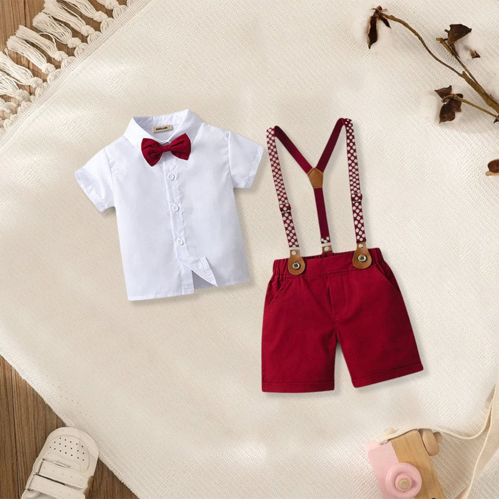 Boys Shirt with Suspender Shorts Set 2 pc. Sets Maroon 1-2 Y 
