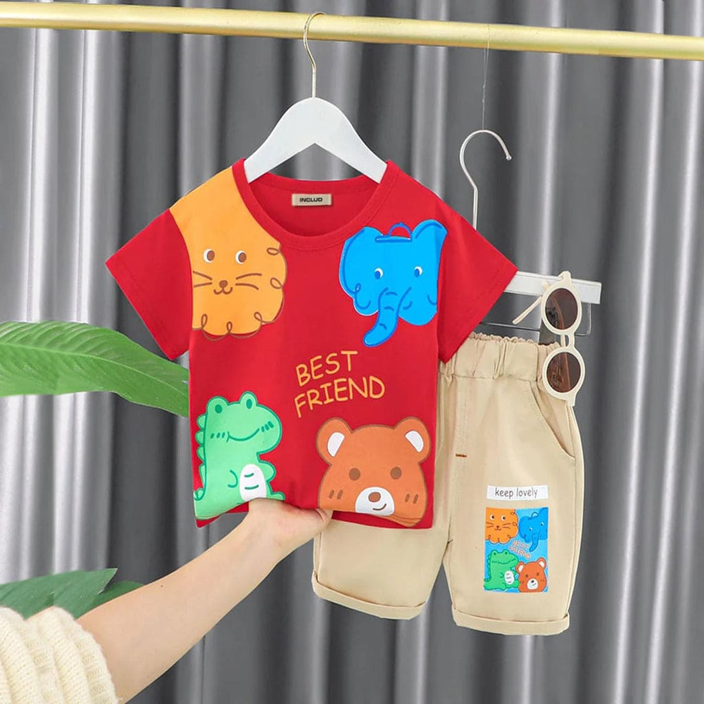 Boys Printed T-shirt with Shorts Set Sets Red 1-2 Y 