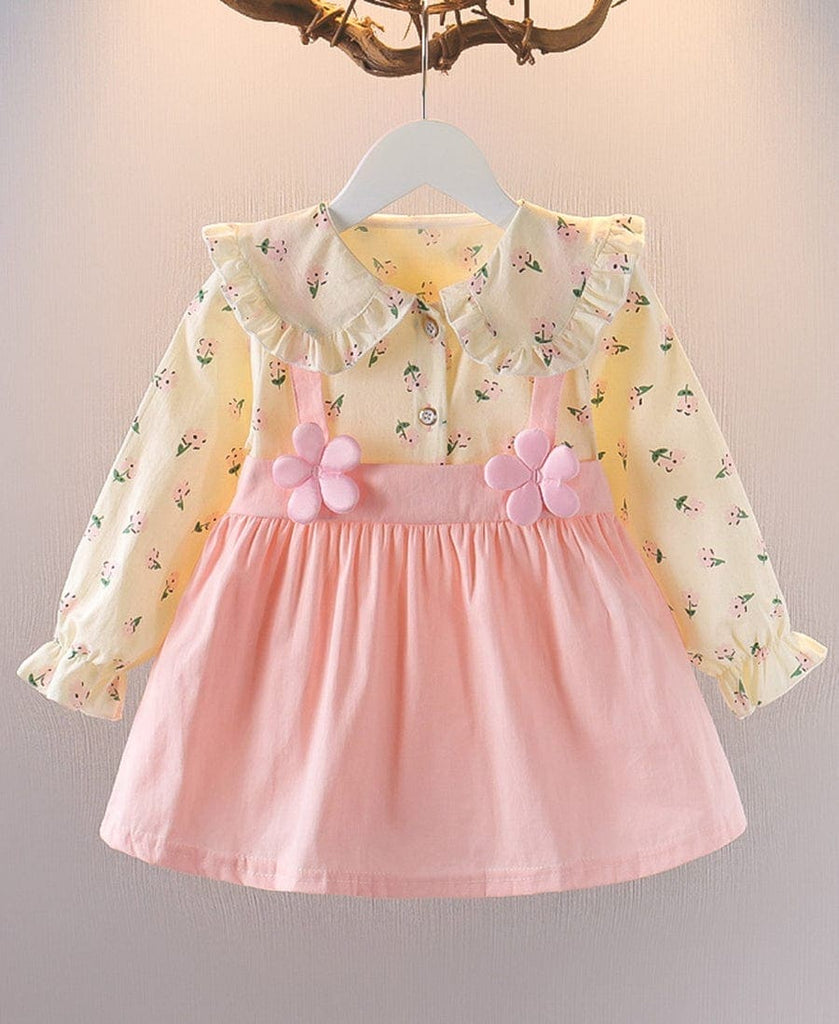 Girls Pink Printed Dress With Applique Casual Dresses Pink 1-2 Y 