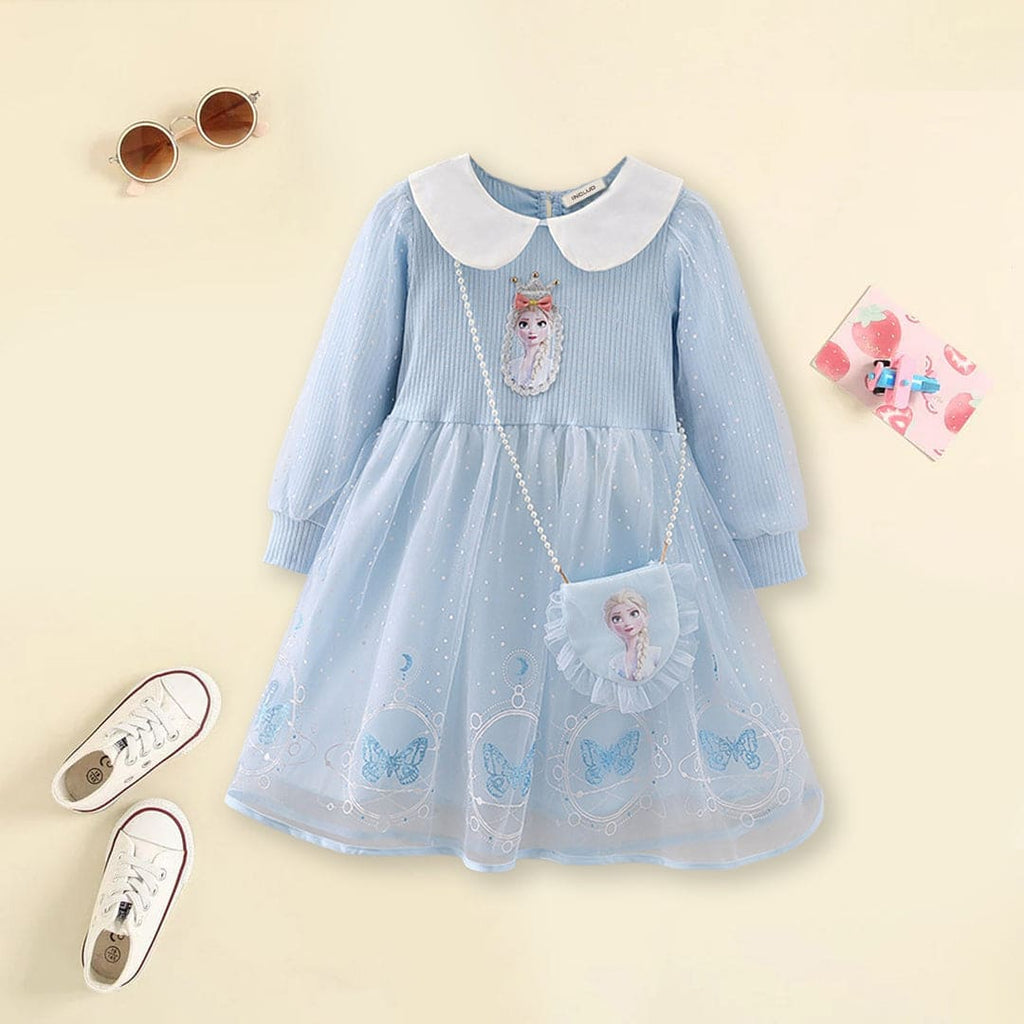 Girls Long Sleeve Princess Party Dress Party Dresses Blue 1-2 Y 