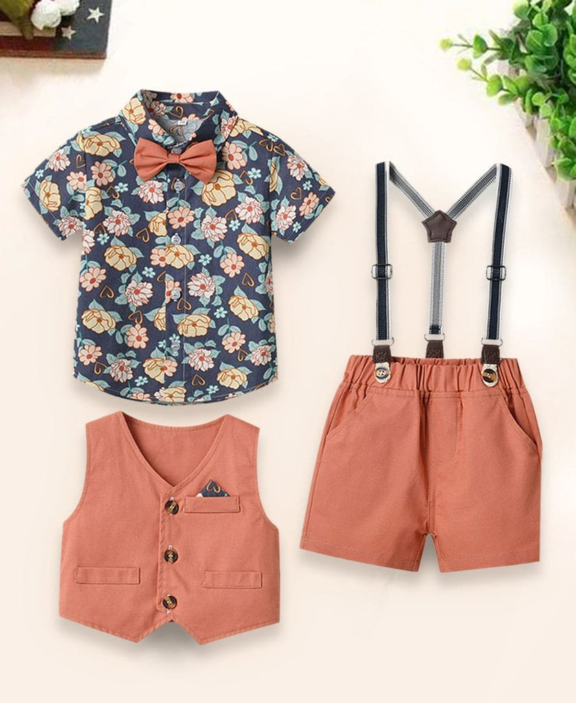 Boys Orange Party Wear 3Pc Clothing Sets (Shirt,Waistcoat,Suspender) Sets Style 4 1-2 Y