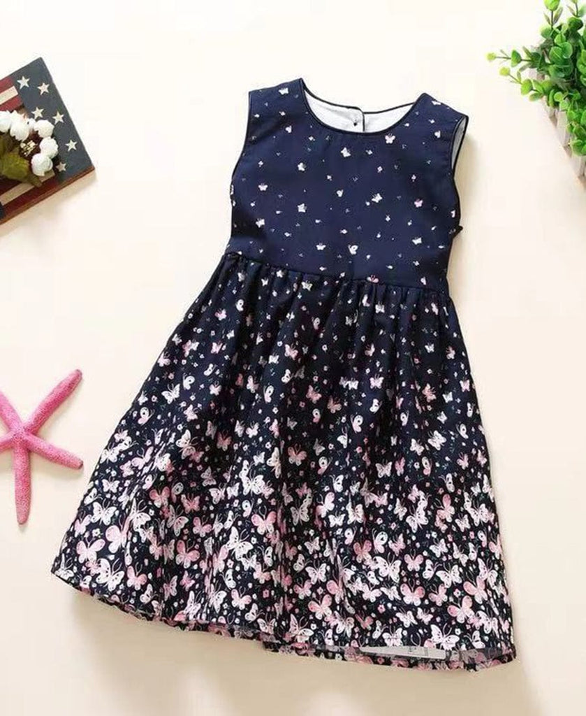 Girls Butterfly Print Dress Casual Dresses Butterfly Border Print 1-2 Y 