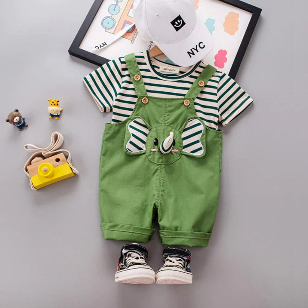 Boys Striped T-shirt with Dungaree Set Sets Green 1-2 Y 