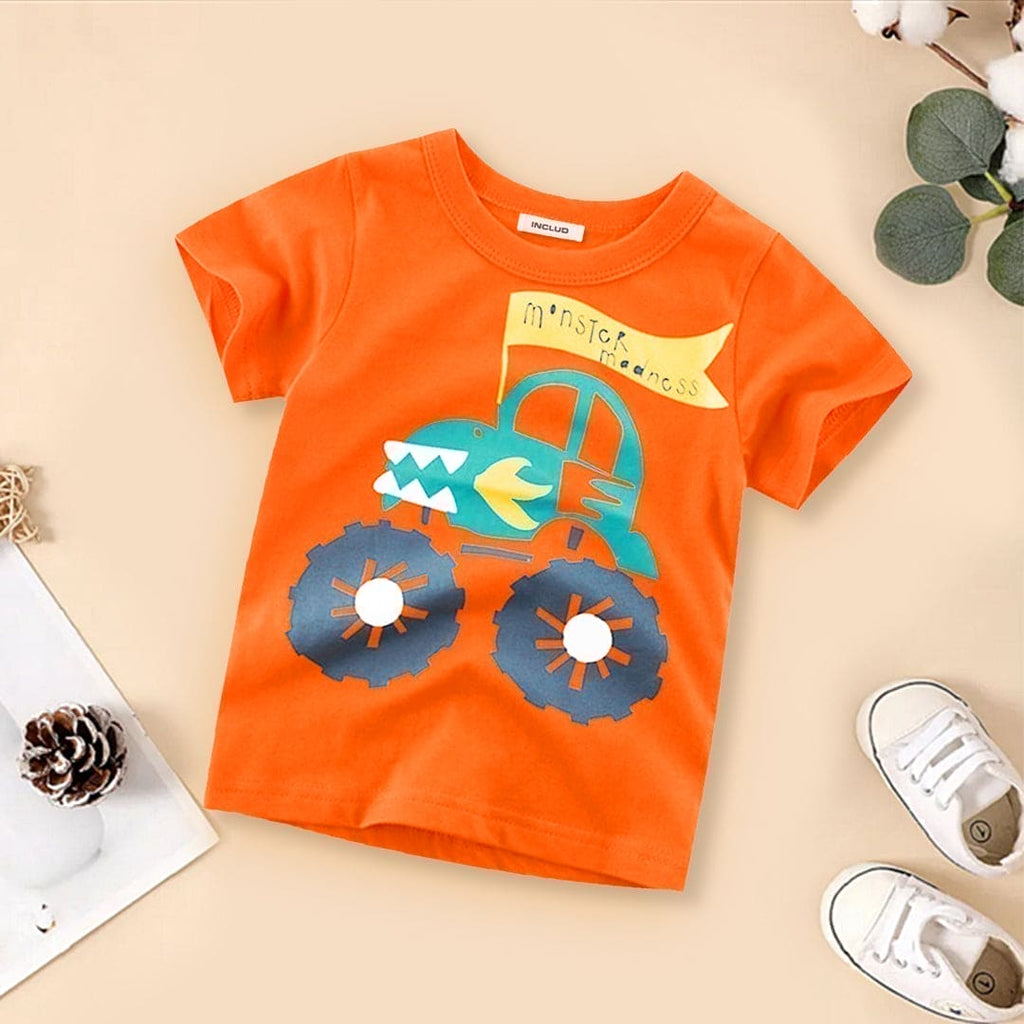 Short Sleeve T-shirt With Car print (Copy) Tshirts Orange 1-2 Y