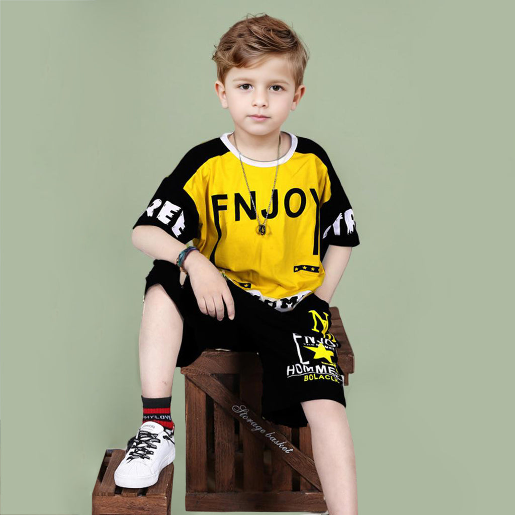 Boys Printed T-shirt with Shorts Set Sets Yellow 4-5 Y