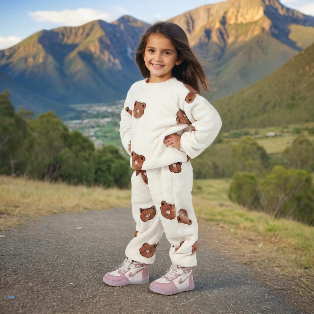 Girls Brown Fleece Sweatshirt with Joggers Set Winterwear Sets Brown 1-2 Y 
