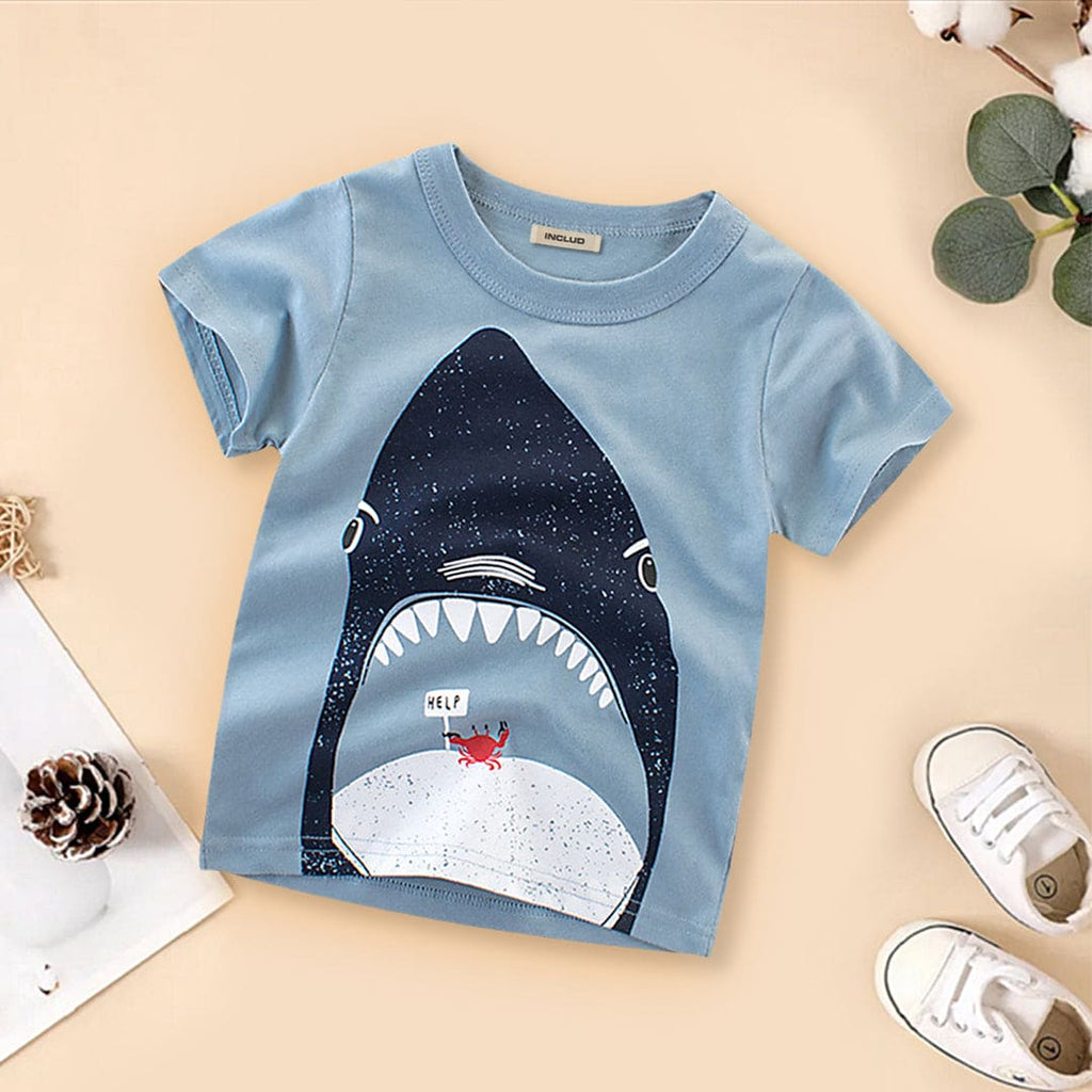 Shark Print Tshirt Tshirts Sky Blue 1-2 Y 