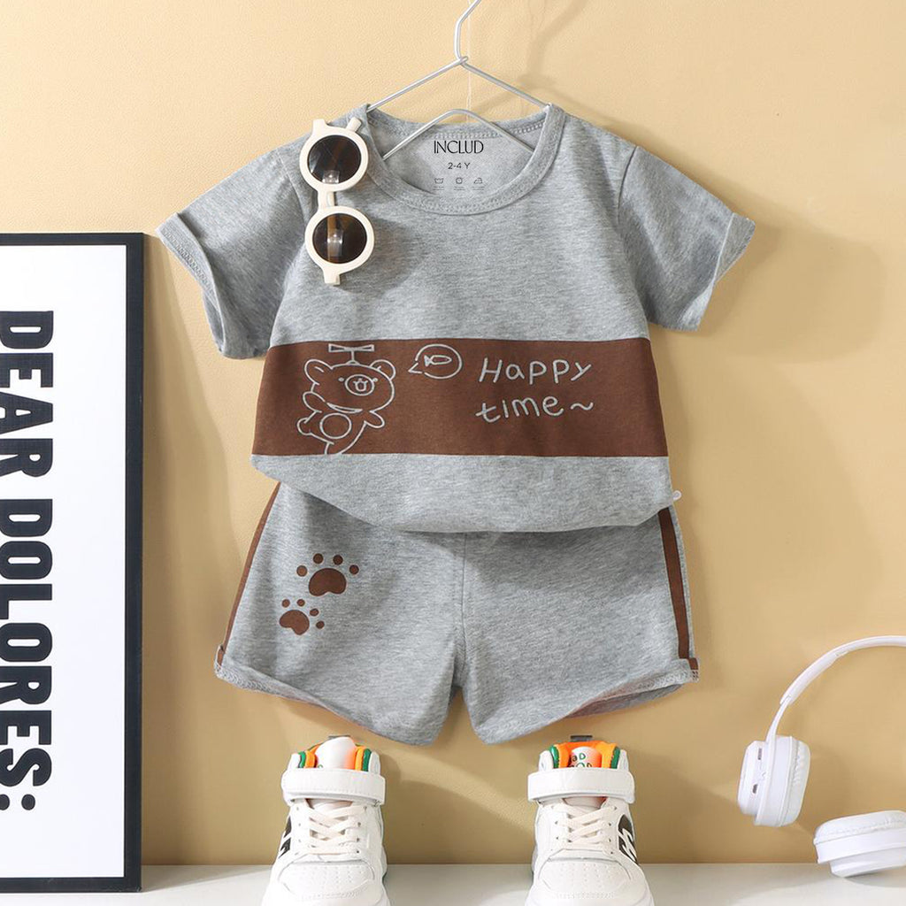 Boys Grey Short Sleeve Whale Graphic Print T-Shirt With Shorts Set Sets Grey 1-2 Y
