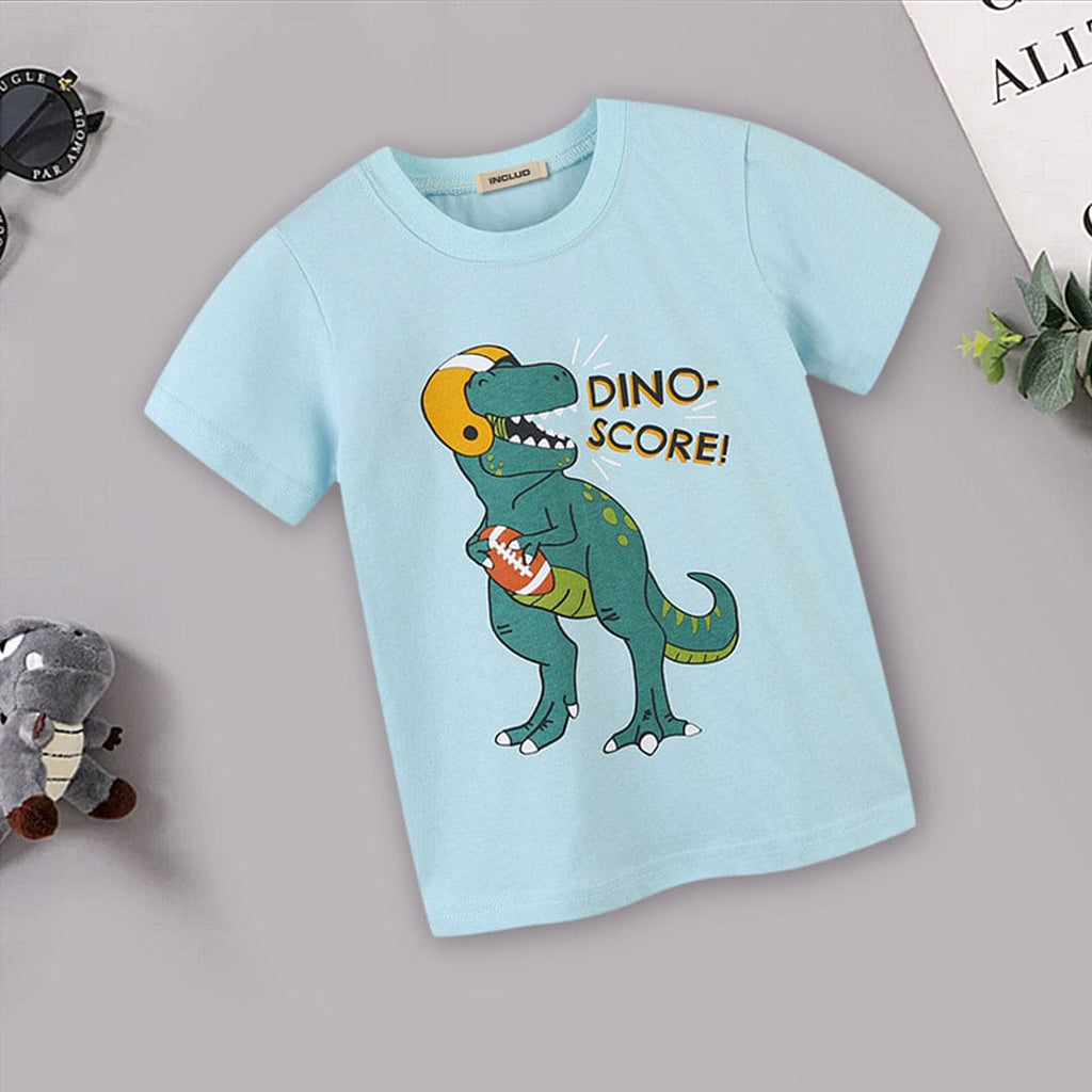 Boys Dinosaur Print T-shirt Tshirts Blue 1-2 Y 