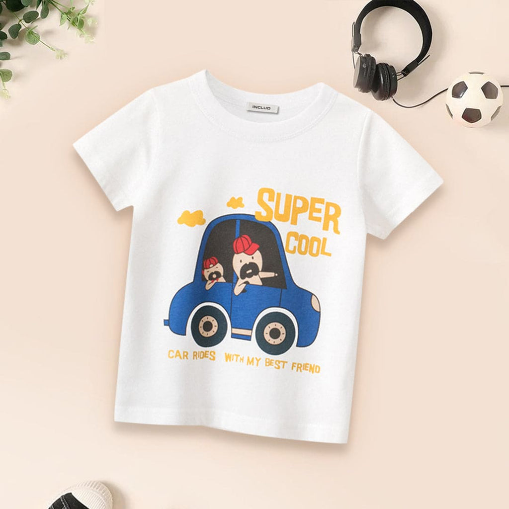 Short Sleeve Tshirt With Car print Tshirts White 1-2 Y 