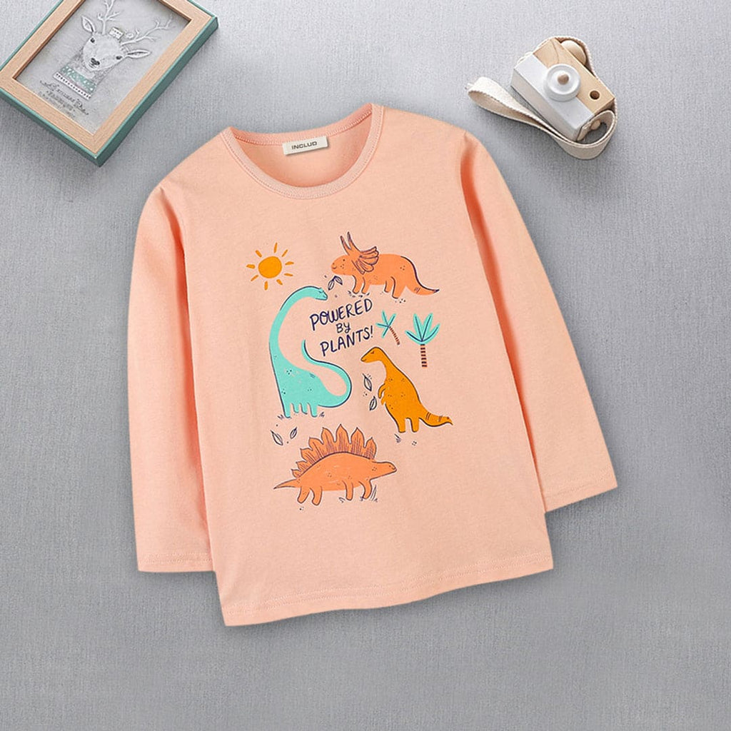 Girls Dinosaur Print T-shirt Tshirts Peach 1-2 Y 