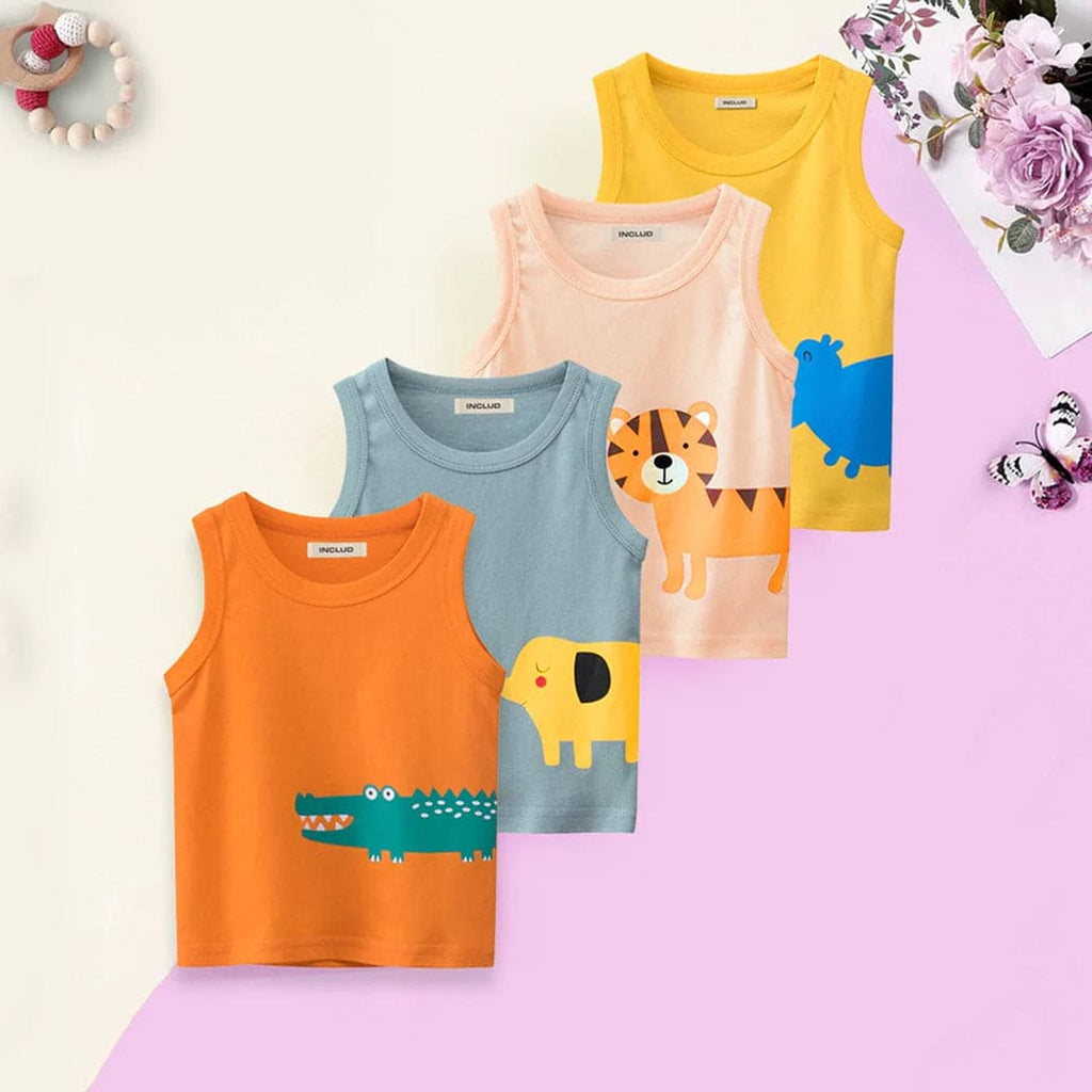 Boys Jungle Theme Vests (Pack of 4) Tshirts Multicolor 1-2 Y 