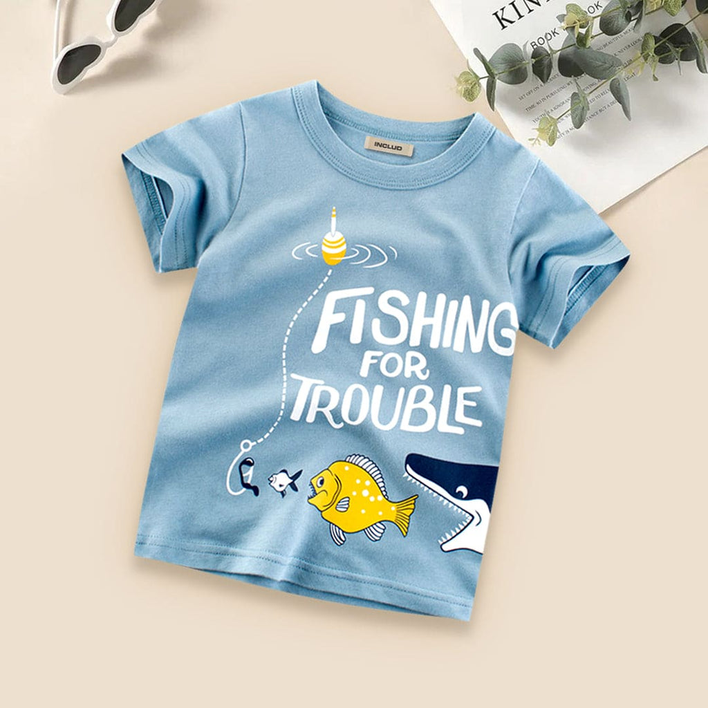 Shark Print Tshirt Tshirts Sky Blue 1-2 Y 