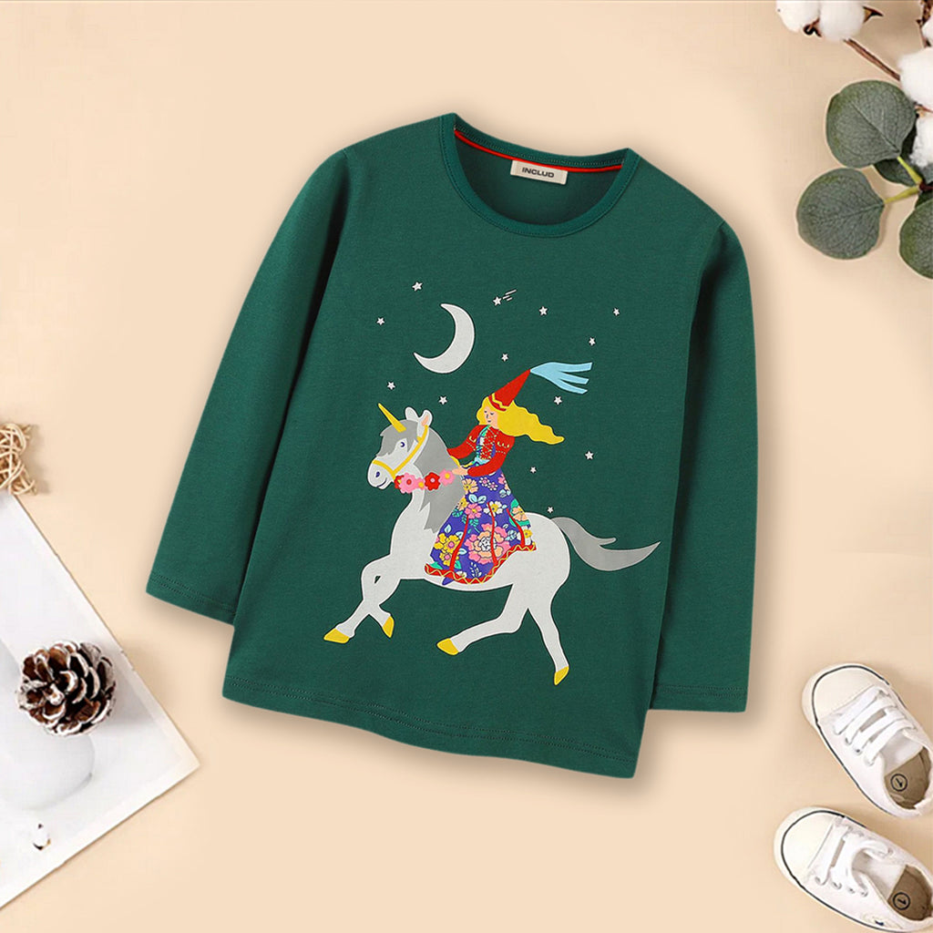 Boys Horse Print T-shirt Tshirts Green 1-2 Y 