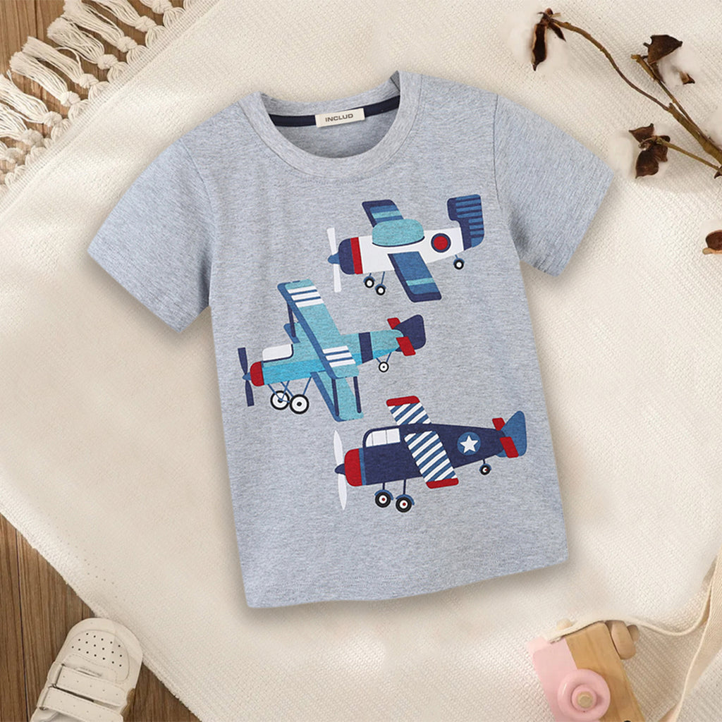 Boys Air Craft Print T-shirt Tshirts Grey 1-2 Y 