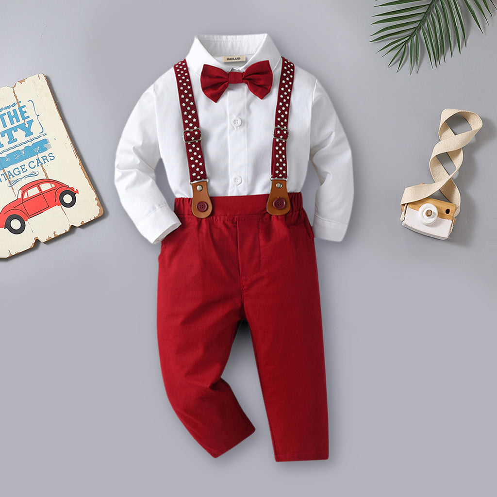 Boys Shirt with Suspender Trousers Set 2 pc. Sets Maroon 1-2 Y 