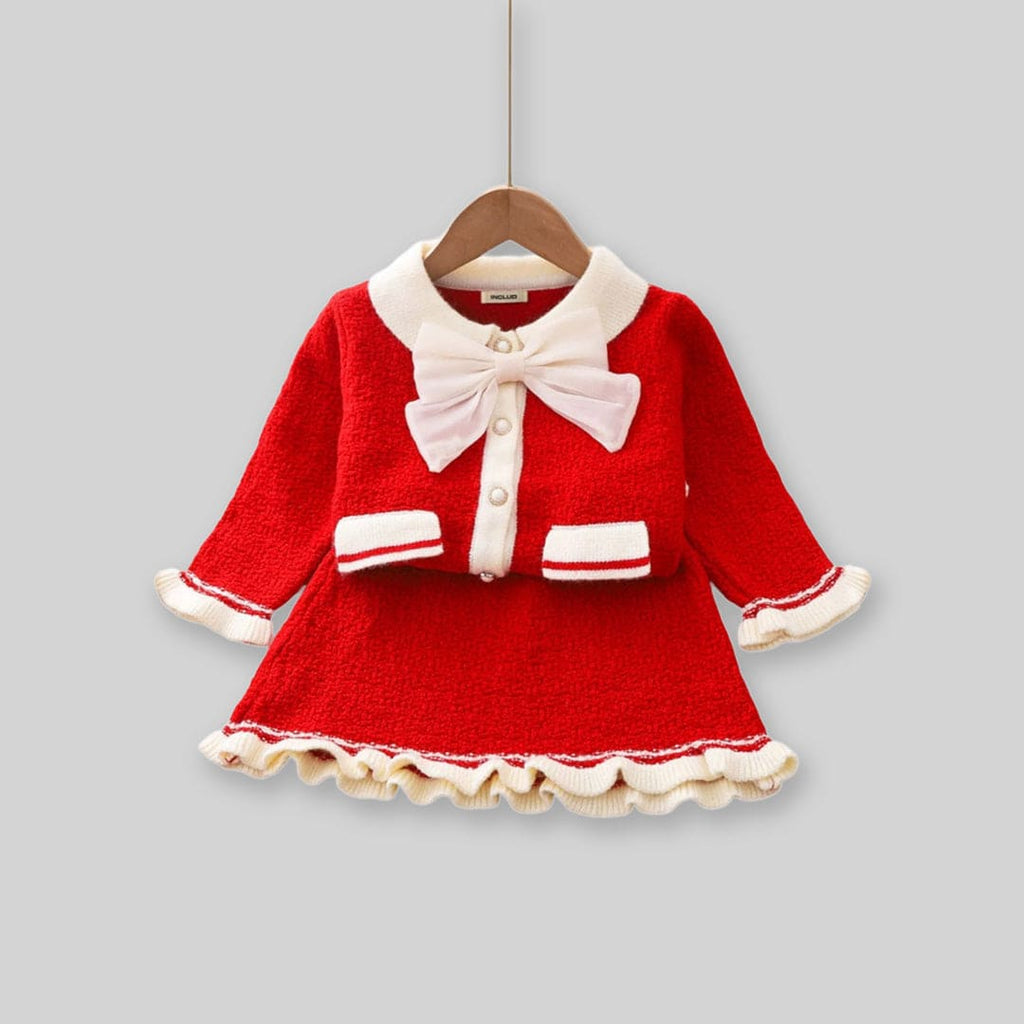 Girls Woolen Cardigan with Skirt Set Sets Red 1-2 Y 
