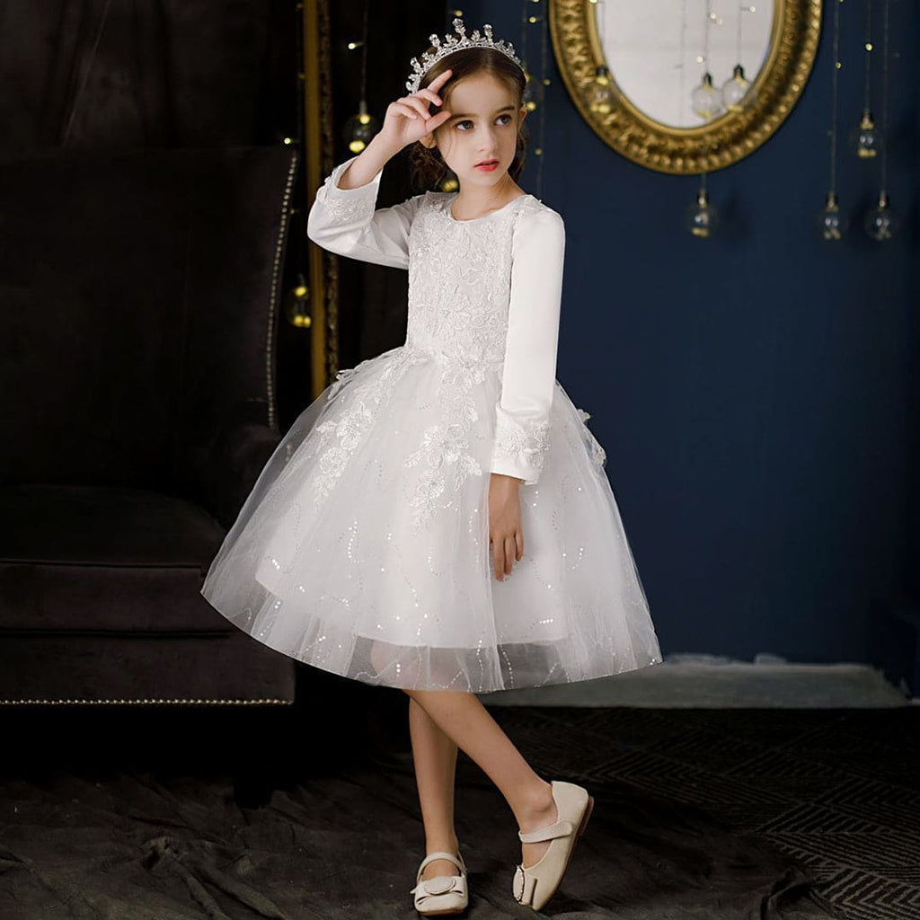 Girls Embroidered Full Sleeves Party Dress Party Dresses White 4-5 Y 