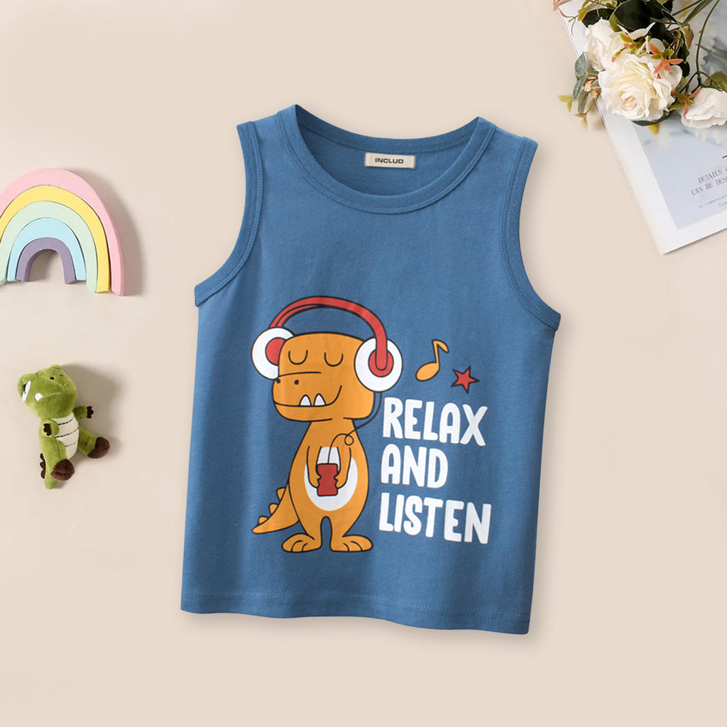Boys Sleeve Less Graphic Vest Tshirts Blue 1-2 Y 
