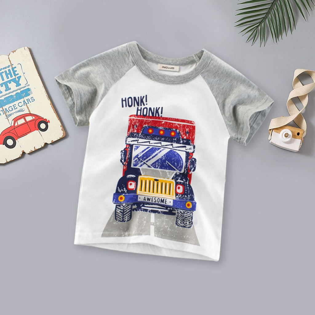 Boys Truck Print Raglan Sleeves T-shirt Tshirts Gray 1-2 Y 