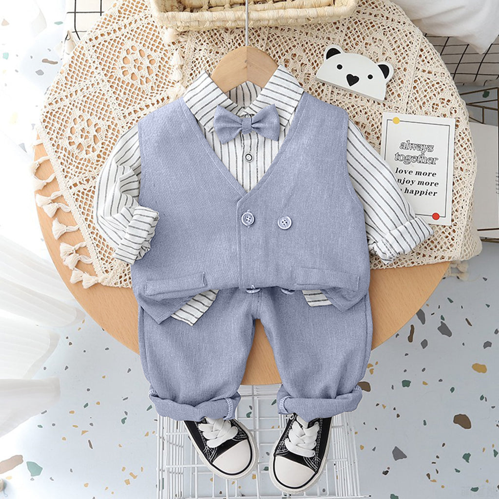 Boys Waistcoat with Striped Shirt and Trousers Set (Copy) 3 pc. Sets Grey 1-2 Y