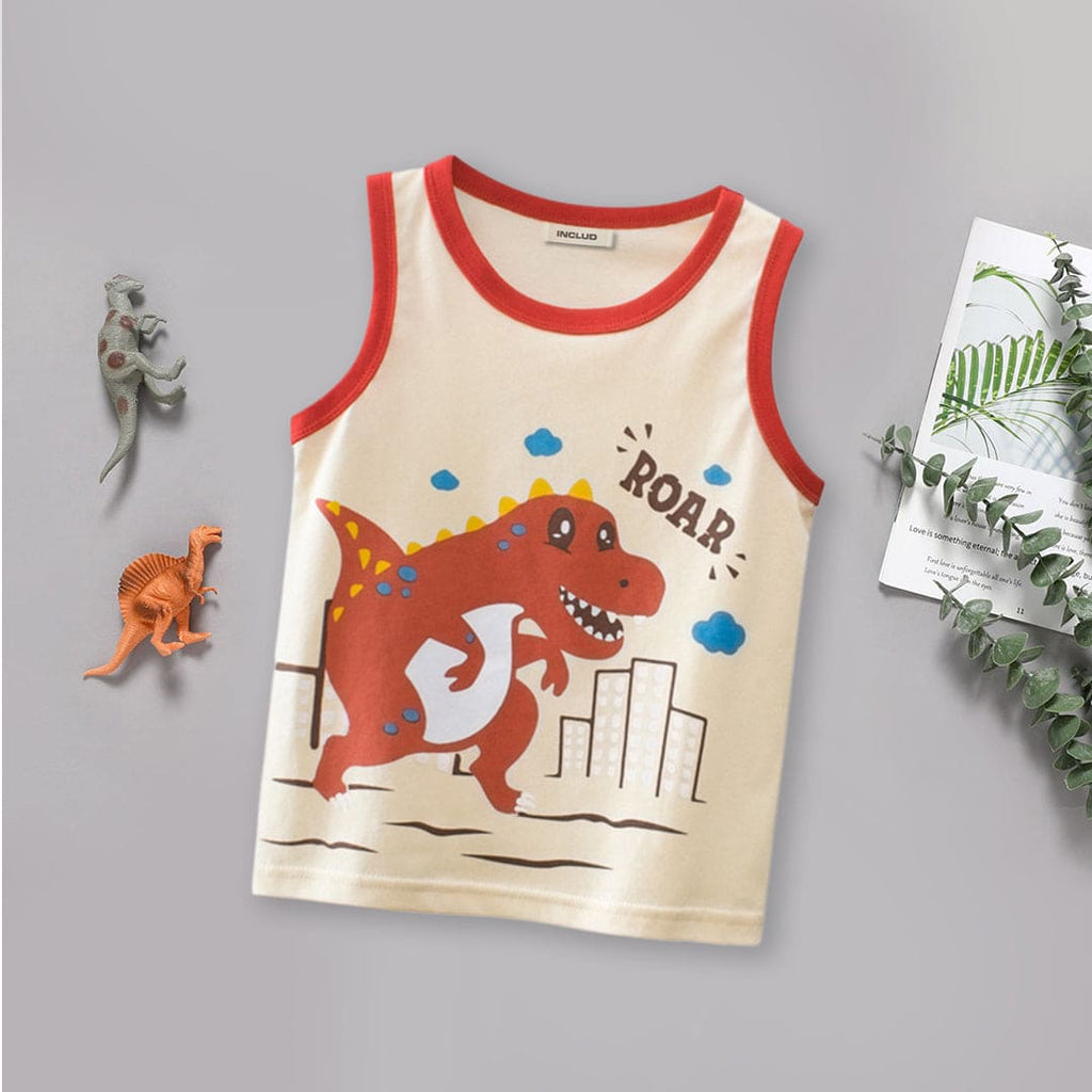 Boys Round Neck Graphic Vest Tshirts Off White 4-5 Y 