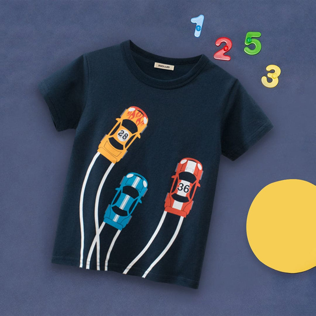 Boys Car Print Short Sleeves T-shirt Tshirts Navy 1-2 Y 