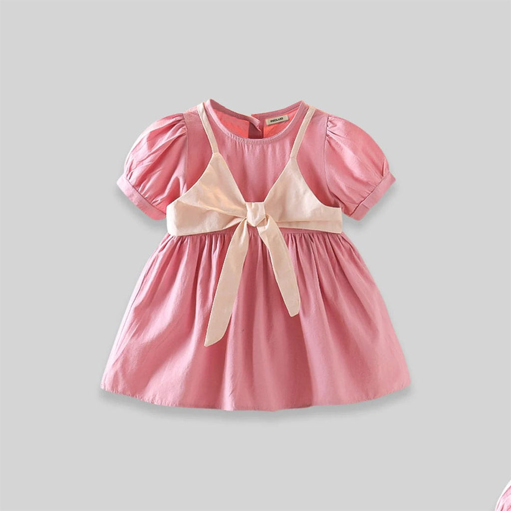 Girls Dress with Tie Knot Shrug Casual Dresses Pink 1-2 Y 